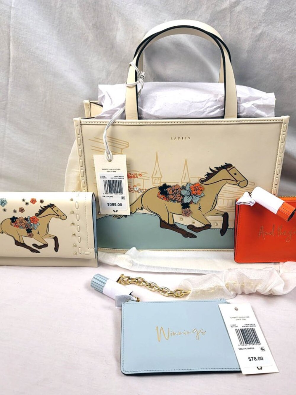 3 pc. NWT RADLEY LONDON KENTUCKY DERBY HORSE SHOULDER BAG-WALLET-COIN PURSE SET